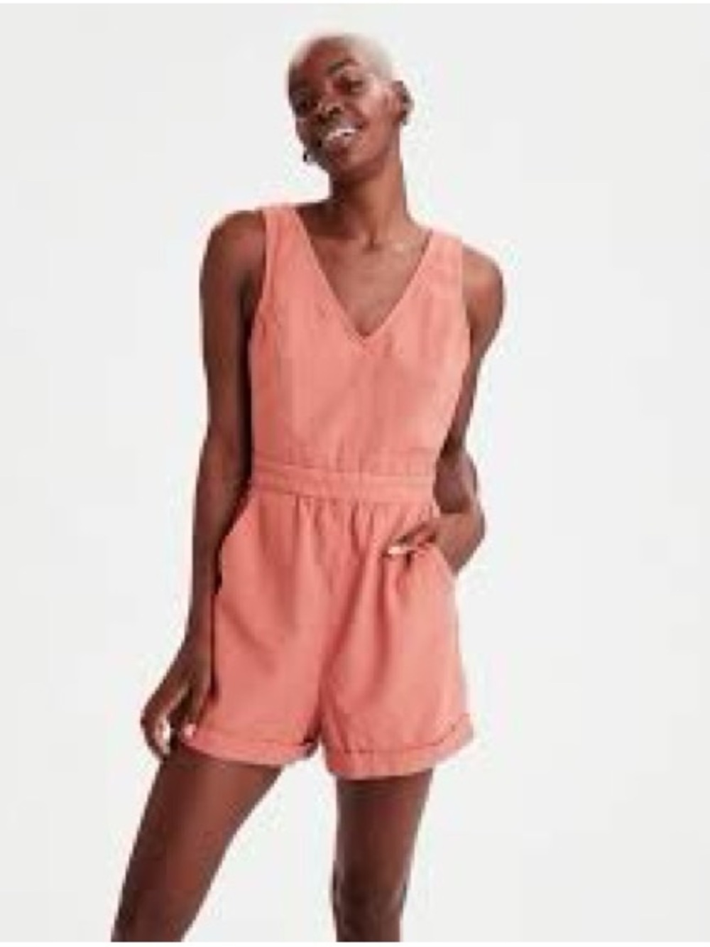 AE Strappy Romper Sleeveless V-Neck Coral Romper M/petit